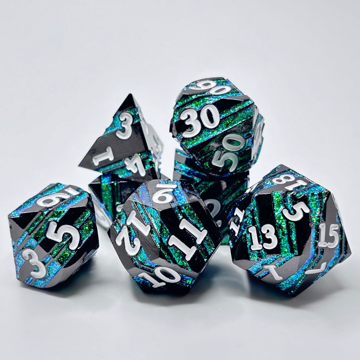 Metal Emerald Blue Glitter Stripe