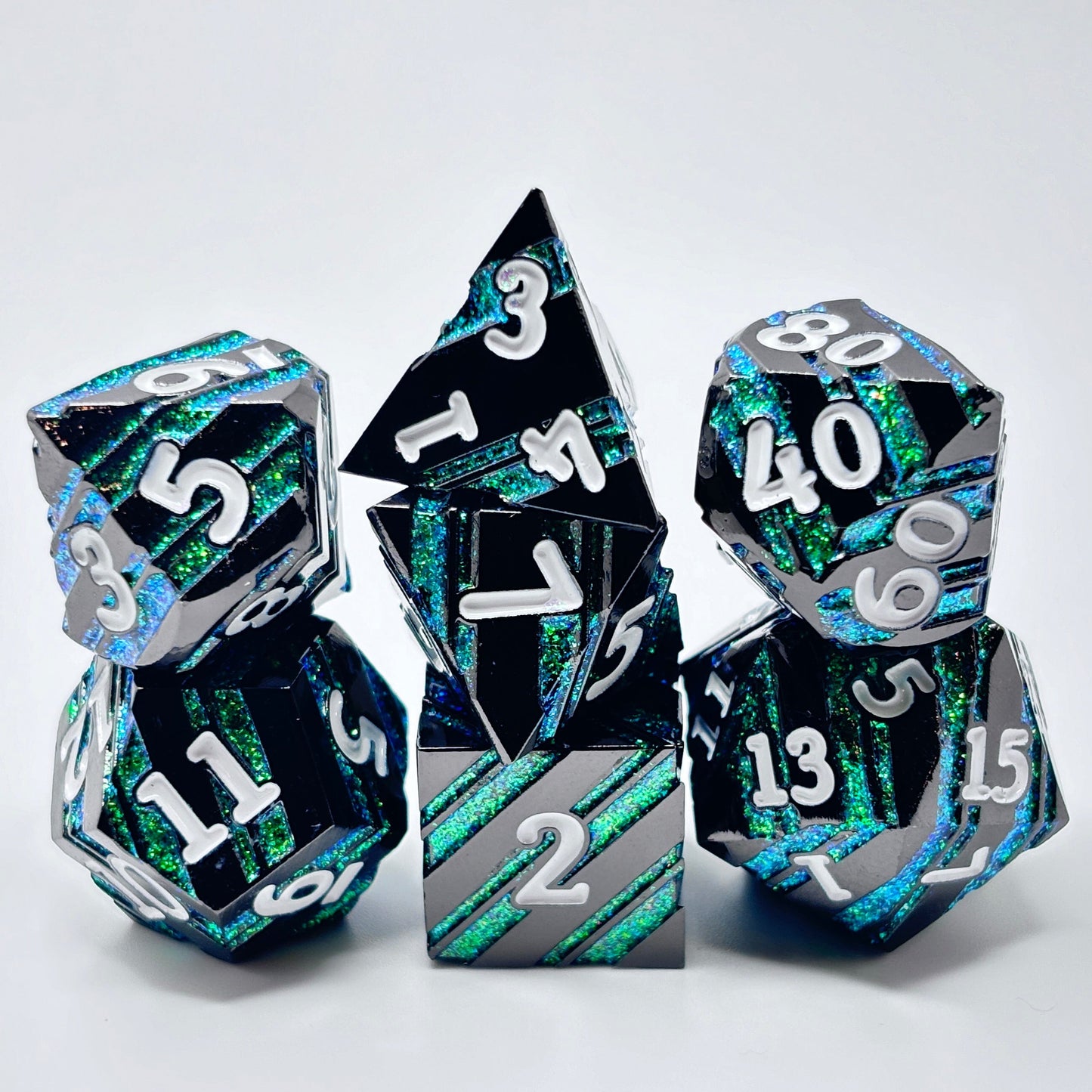 Metal Emerald Blue Glitter Stripe