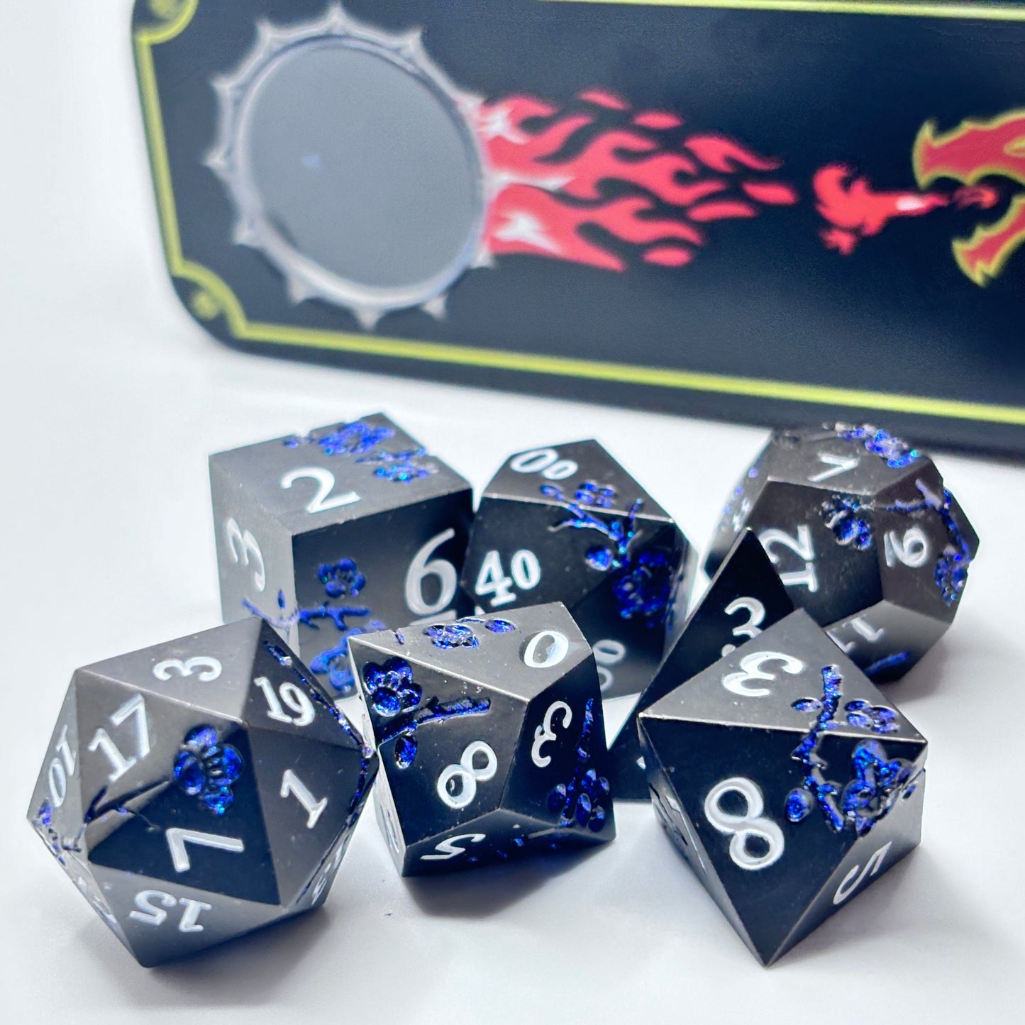 Metal Black and Blue Cherry Blossom
