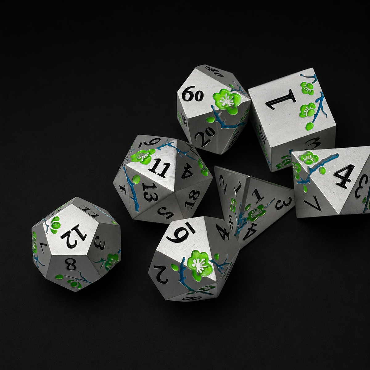 Iron Green Cherry Blossom - Metal Dice Set