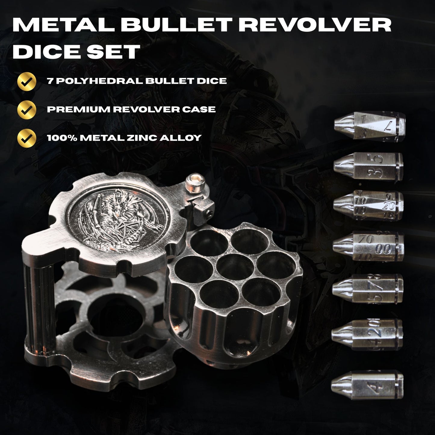 Metal Bullet Revolver Dice Set