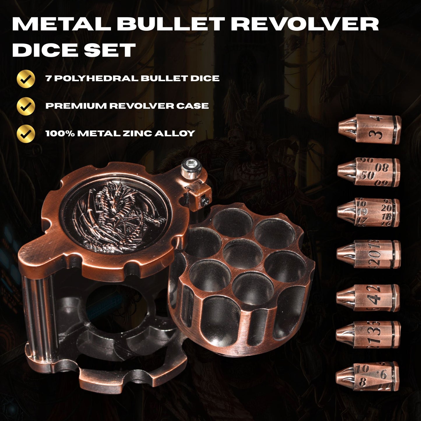 Metal Bullet Revolver Dice Set