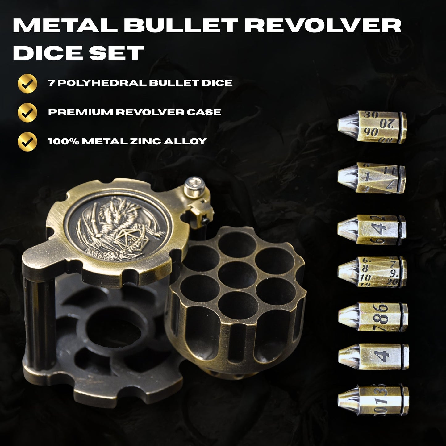Metal Bullet Revolver Dice Set