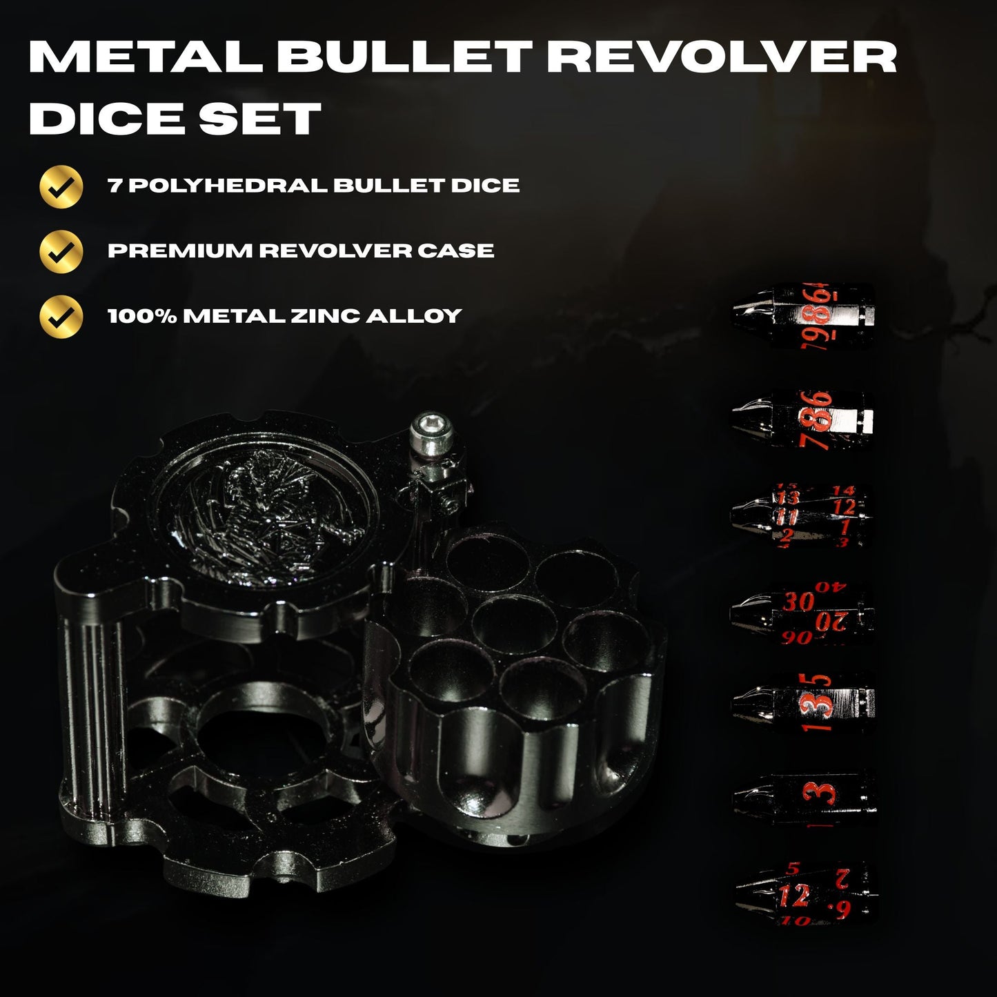 Metal Bullet Revolver Dice Set