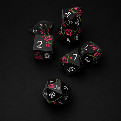 Black and Pink Cherry Blossom - Metal Dice Set