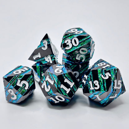 Metal Emerald Blue Glitter Stripe