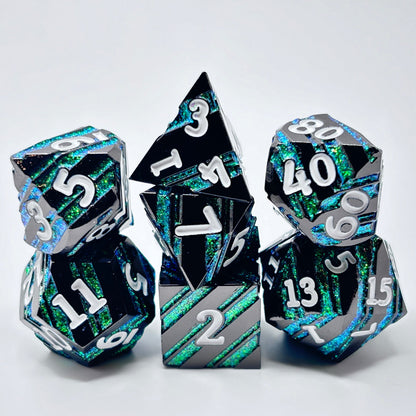 Metal Emerald Blue Glitter Stripe