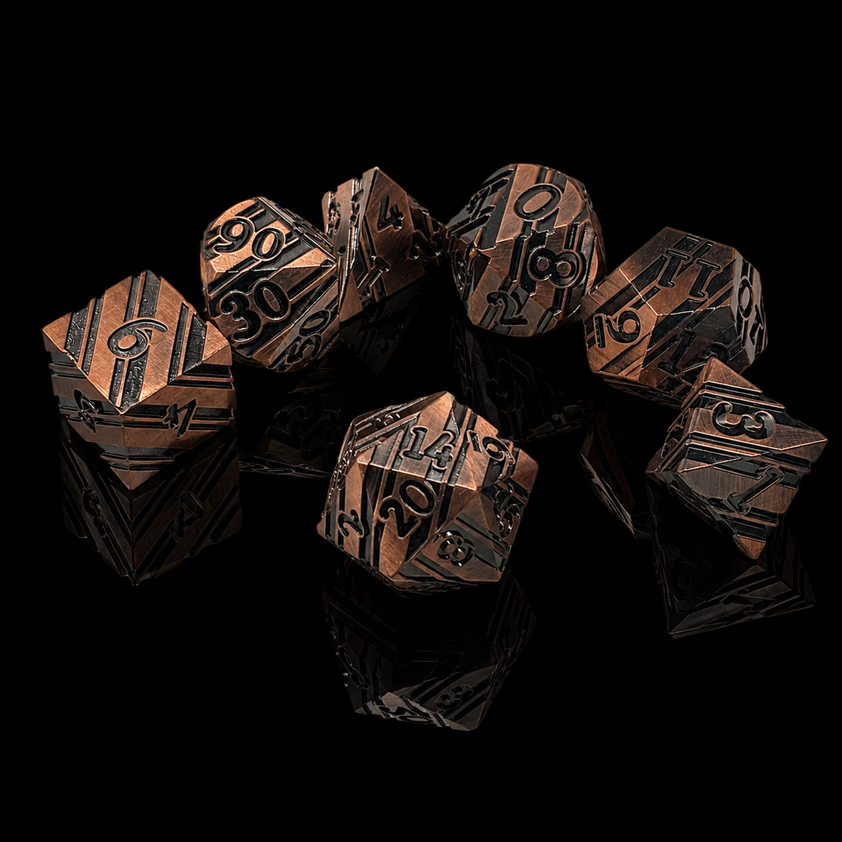 Copper and Black Stripe - Metal Dice Set