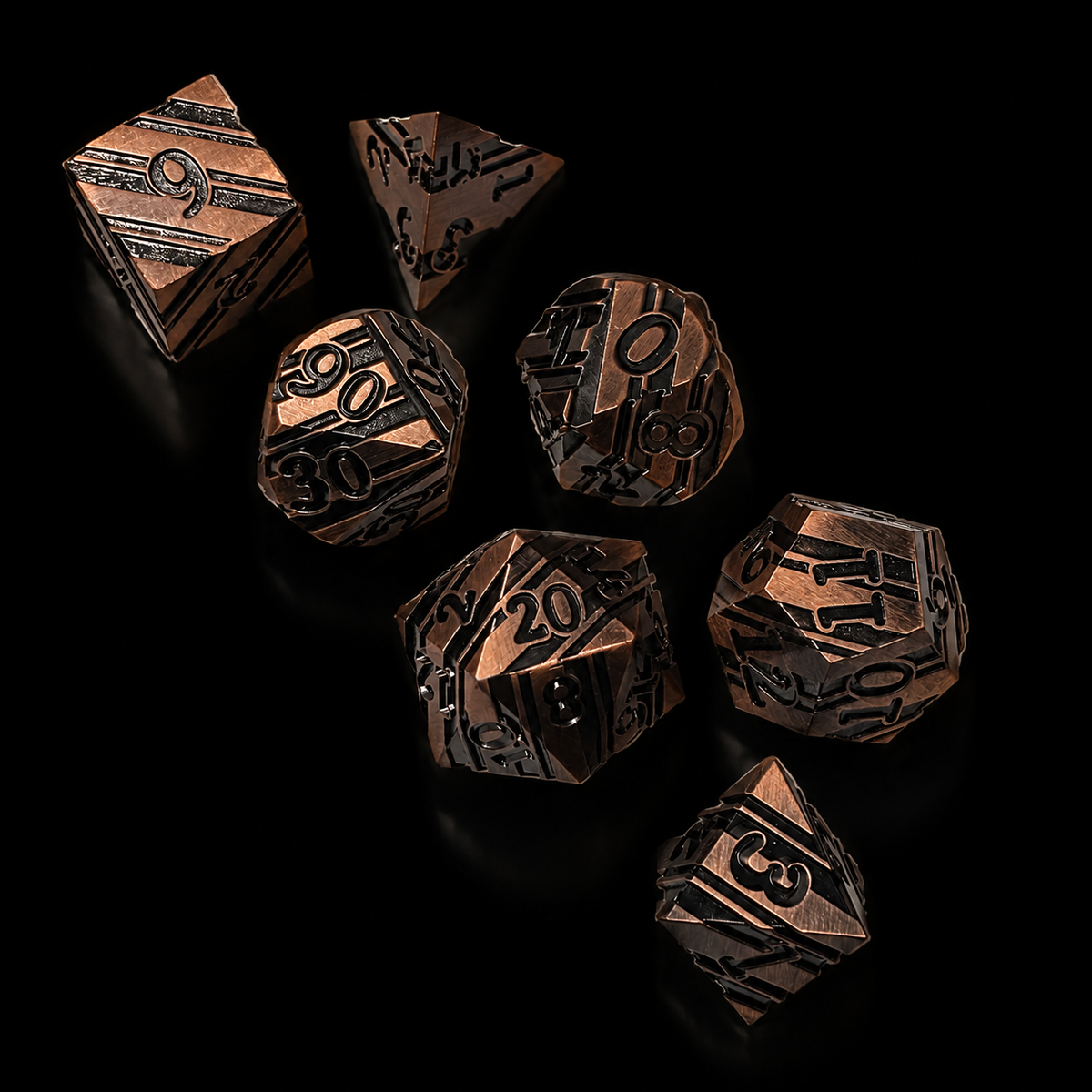 Copper and Black Stripe - Metal Dice Set