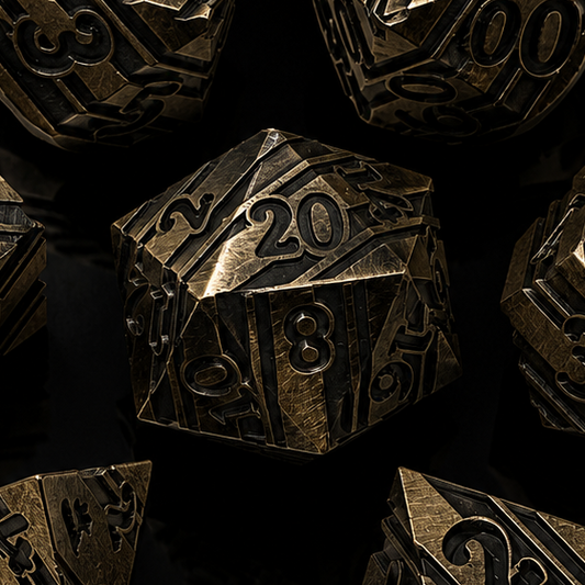 Striped Dark Acient Brass - Metal Dice Set