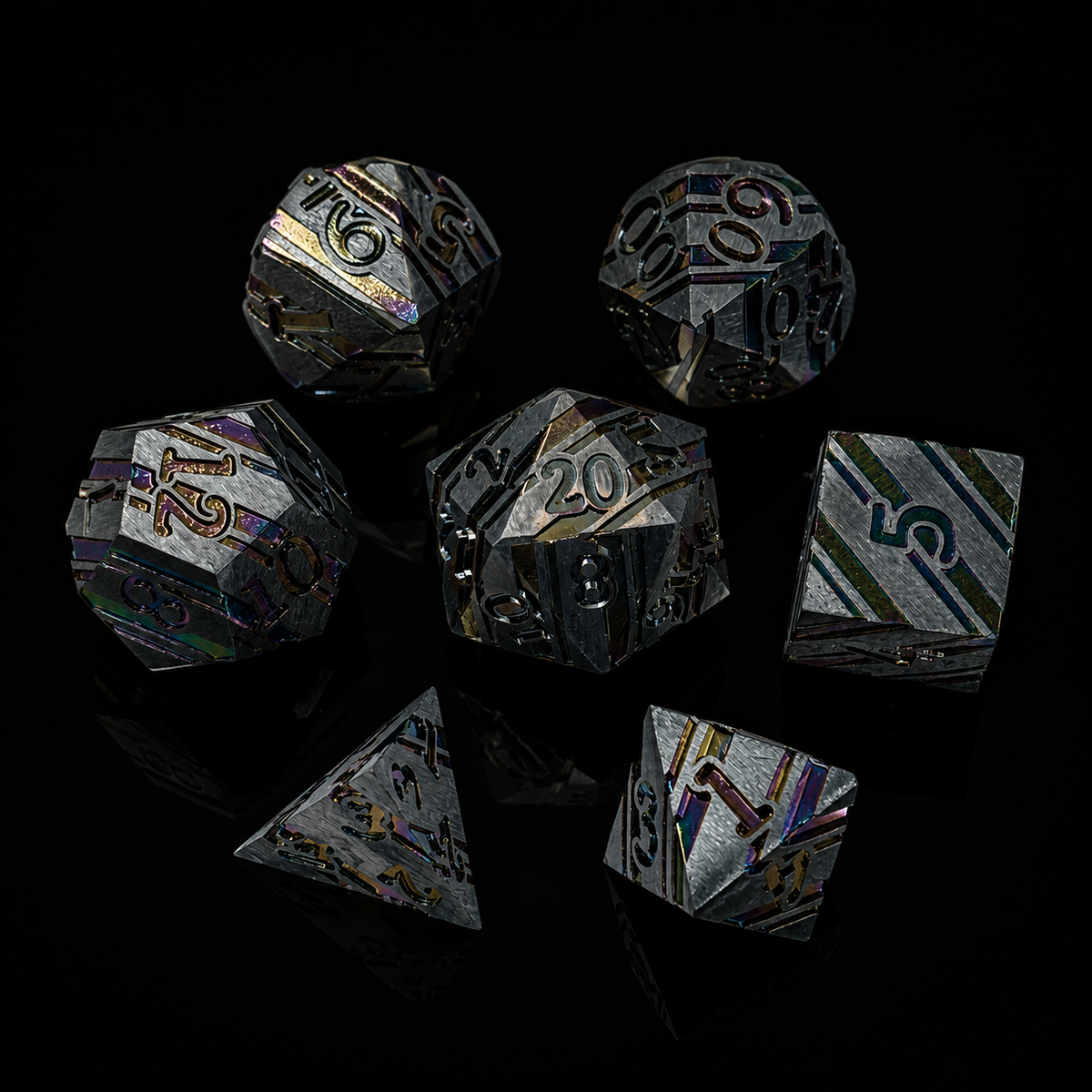 Steel Prismatic Stripe - Metal Dice Set