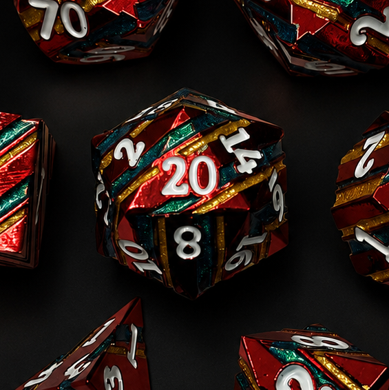Red Multi Stripe Blue and Gold - Metal Dice Set