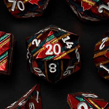 Red Multi Stripe Blue and Gold - Metal Dice Set