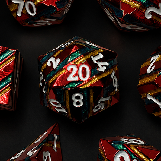 Red Multi Stripe Blue and Gold - Metal Dice Set