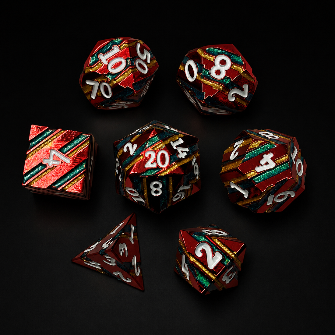 Red Multi Stripe Blue and Gold - Metal Dice Set