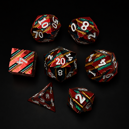 Red Multi Stripe Blue and Gold - Metal Dice Set