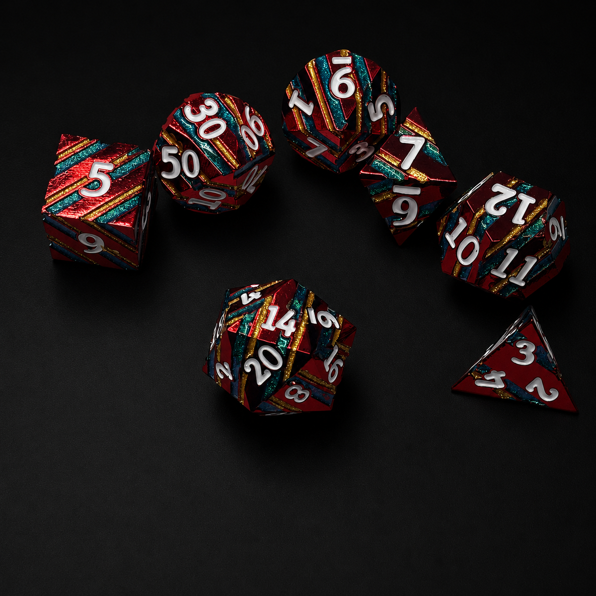 Red Multi Stripe Blue and Gold - Metal Dice Set