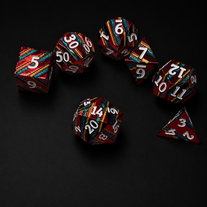 Red Multi Stripe Blue and Gold - Metal Dice Set