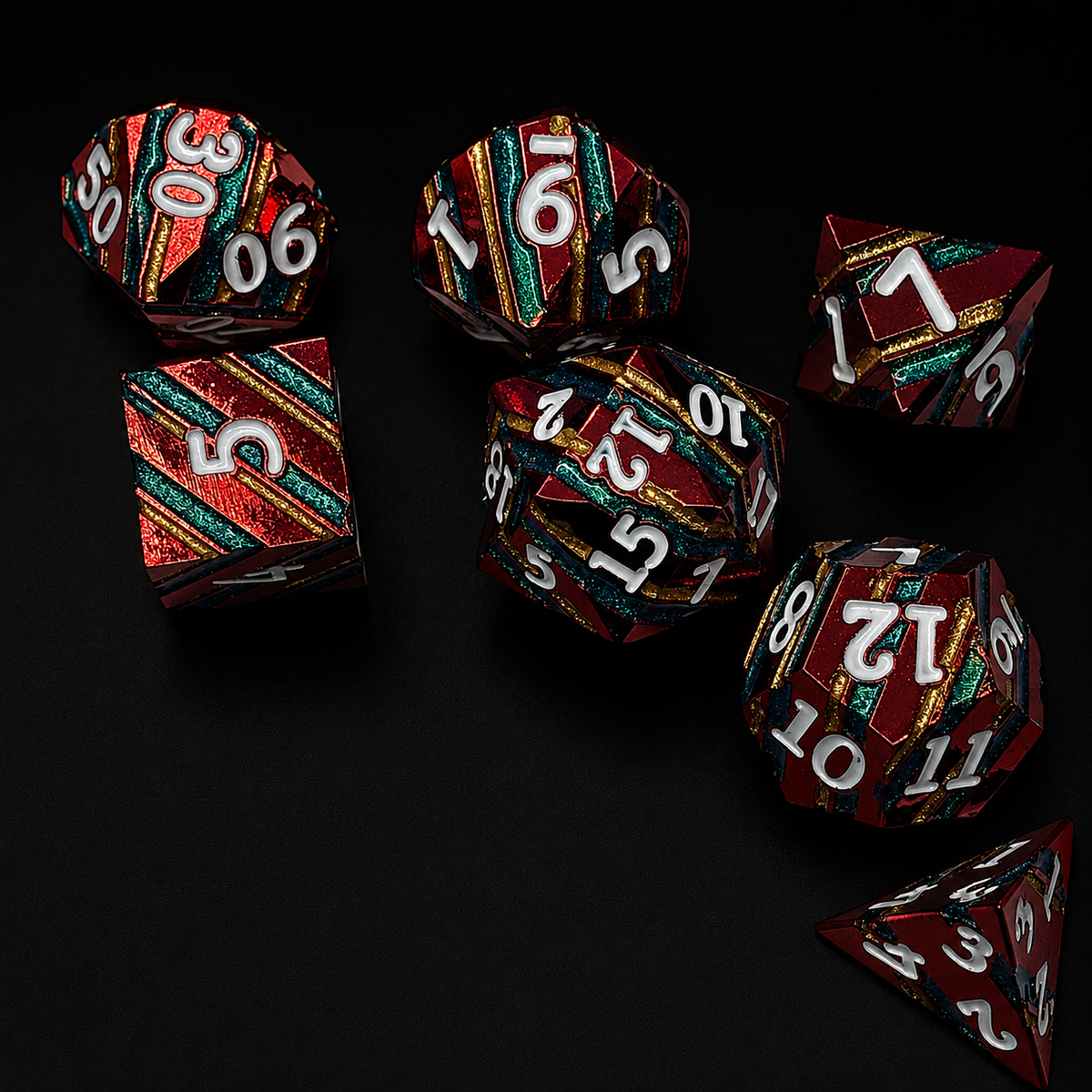 Red Multi Stripe Blue and Gold - Metal Dice Set