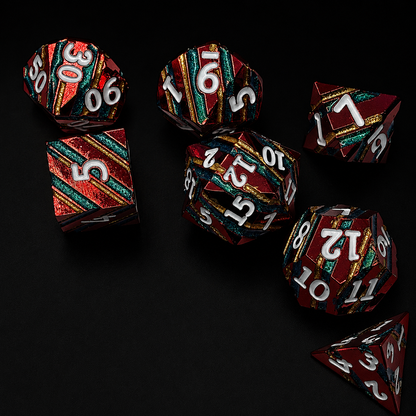 Red Multi Stripe Blue and Gold - Metal Dice Set