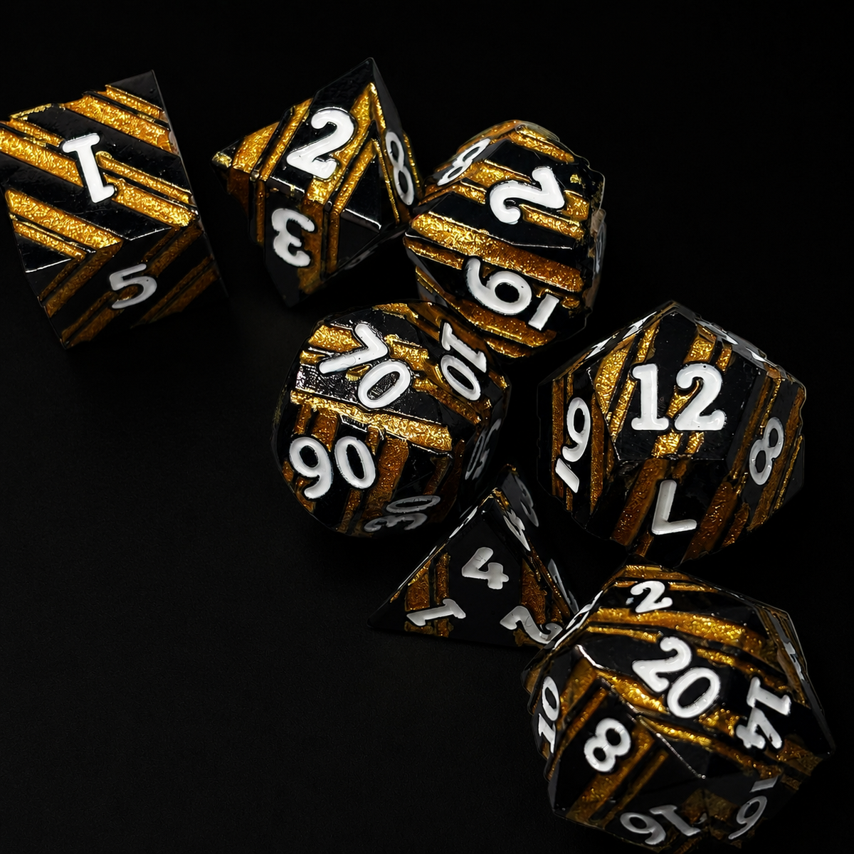 Gold Glitter Stripe - Metal Dice Set