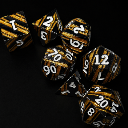 Gold Glitter Stripe - Metal Dice Set