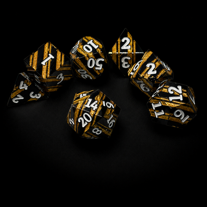 Gold Glitter Stripe - Metal Dice Set