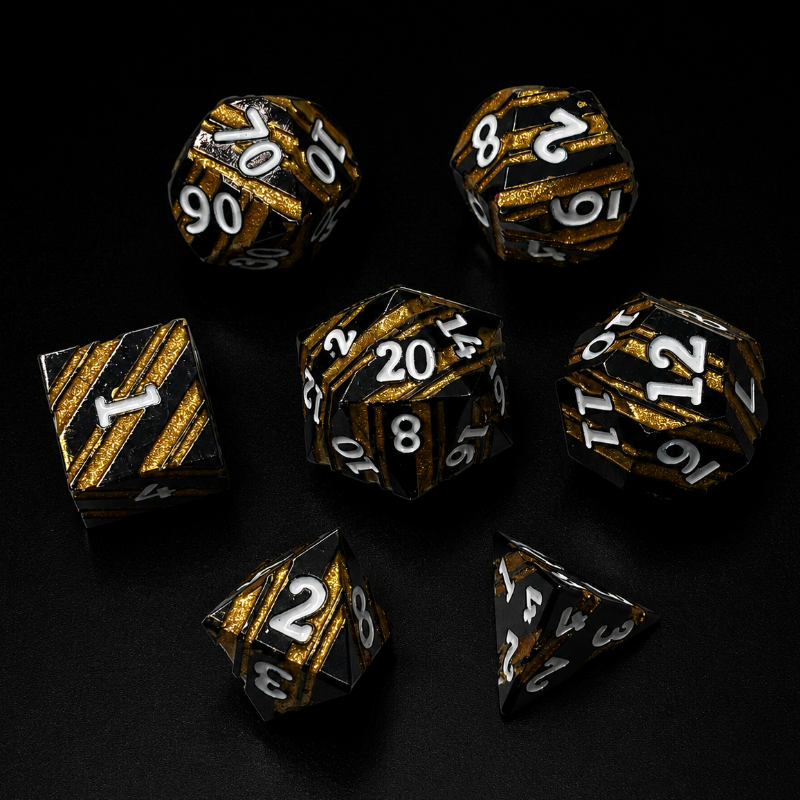 Gold Glitter Stripe - Metal Dice Set