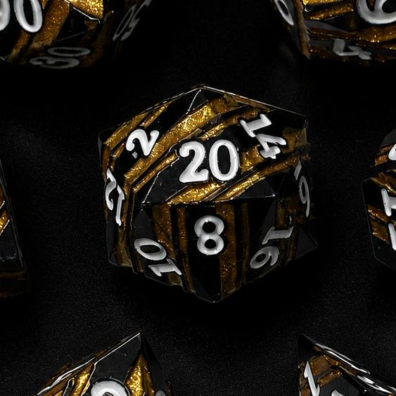 Gold Glitter Stripe - Metal Dice Set