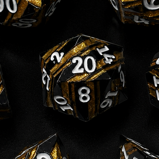 Gold Glitter Stripe - Metal Dice Set