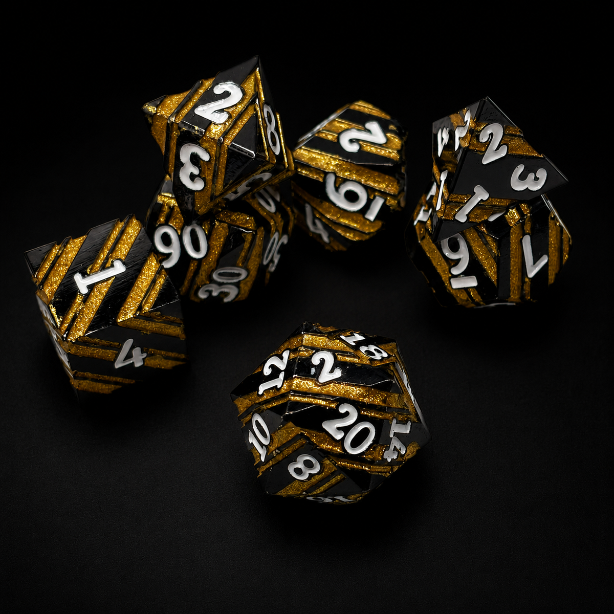 Gold Glitter Stripe - Metal Dice Set