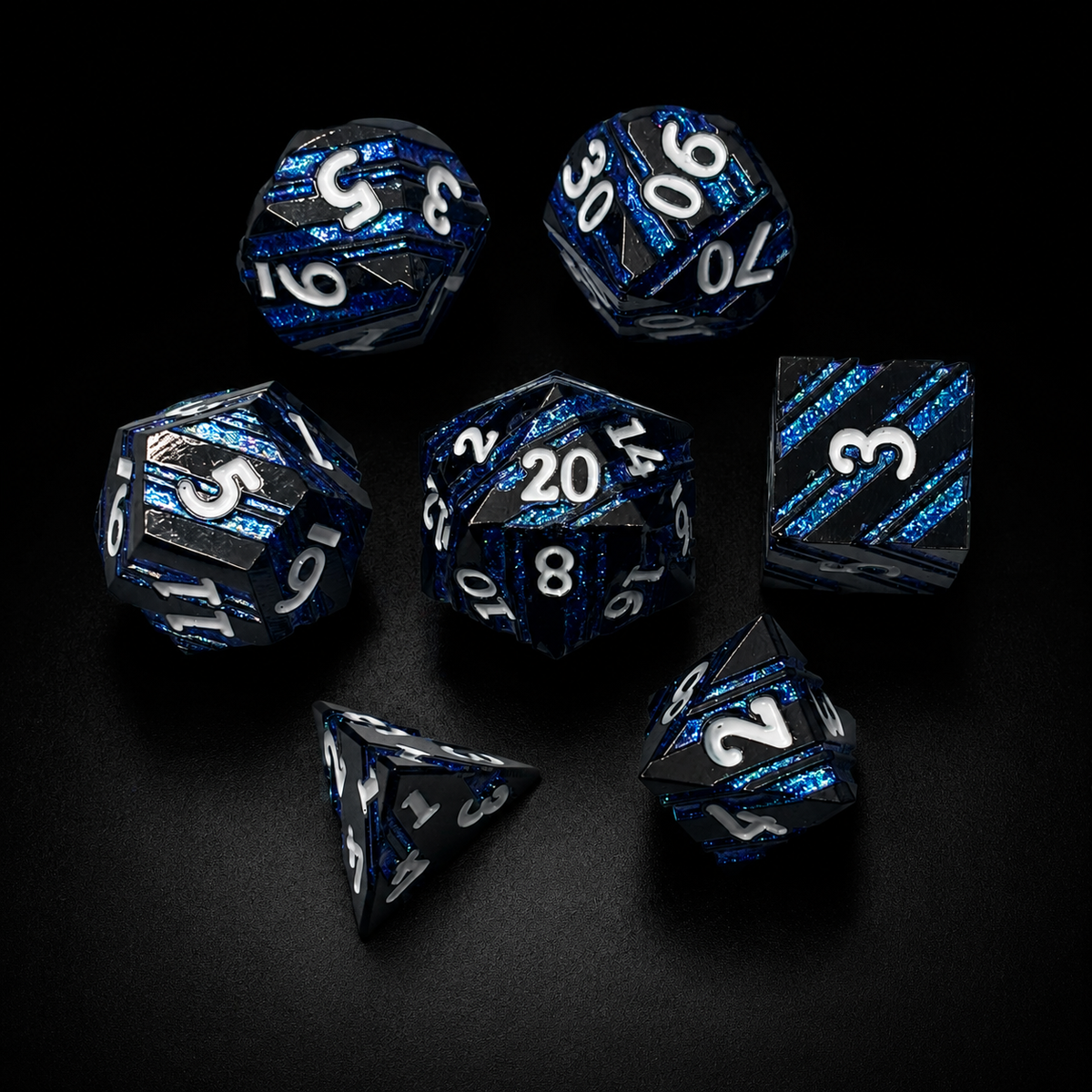 Lapis Purple Glitter Stripe - Metal Dice Set