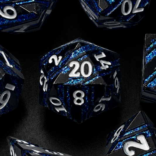 Lapis Purple Glitter Stripe - Metal Dice Set