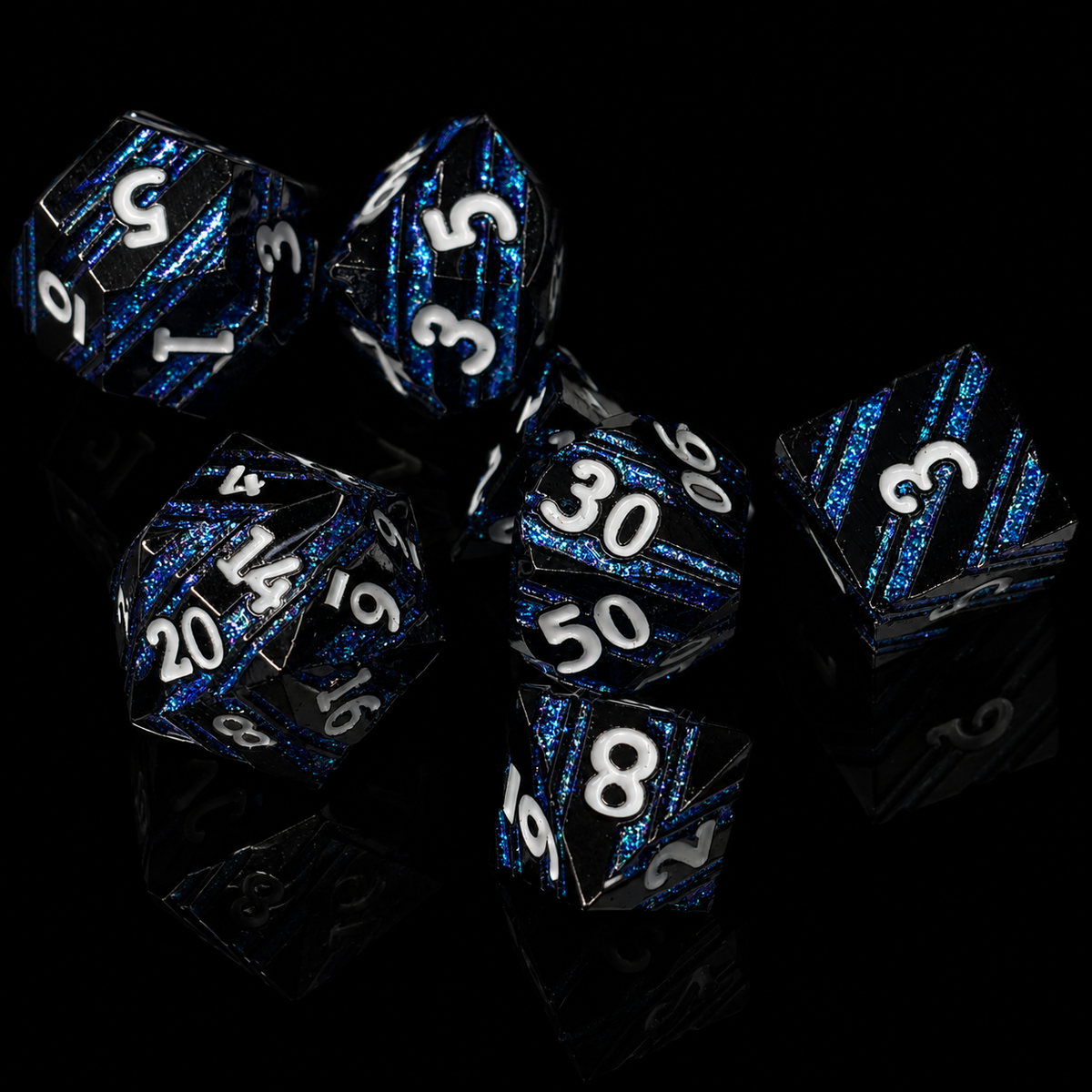 Lapis Purple Glitter Stripe - Metal Dice Set
