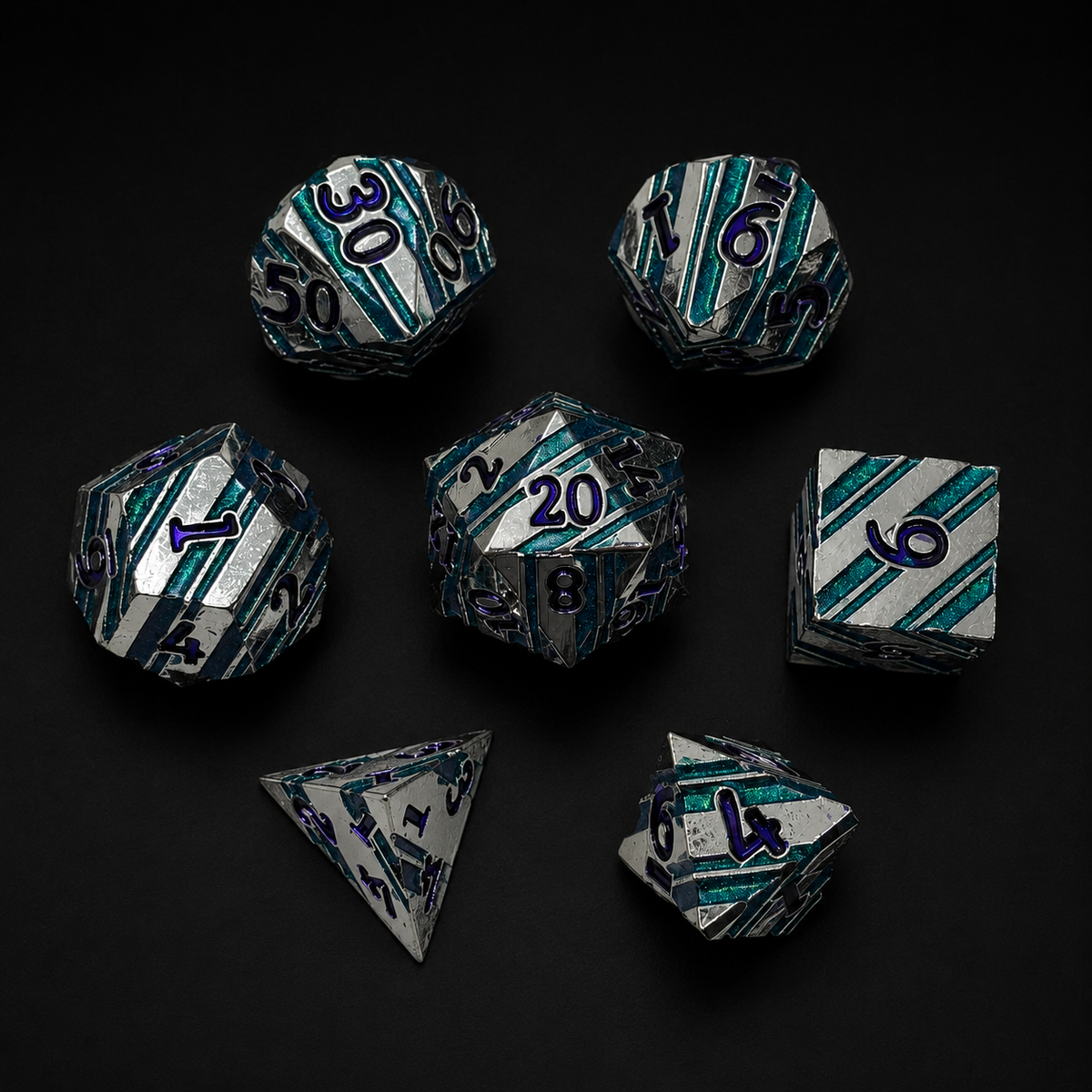 Iron Purple and Blue Stripe - Metal Dice Set