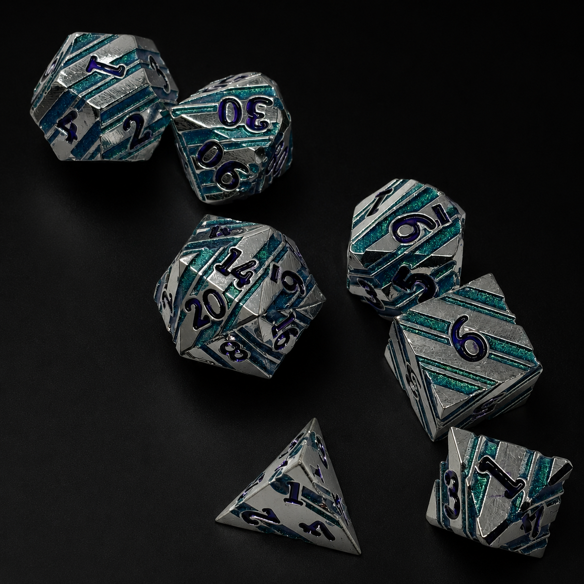 Iron Purple and Blue Stripe - Metal Dice Set