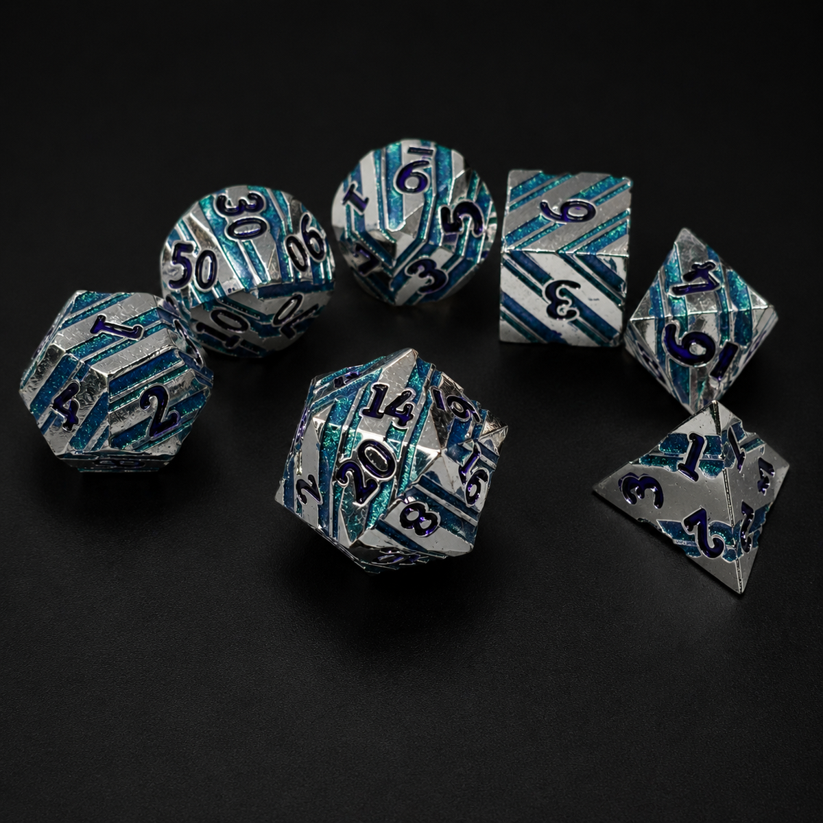 Iron Purple and Blue Stripe - Metal Dice Set