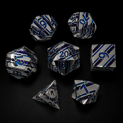Silver Blue and Purple Stripe - Metal Dice Set
