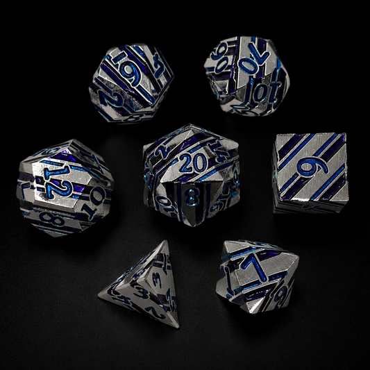 Silver Blue and Purple Stripe - Metal Dice Set