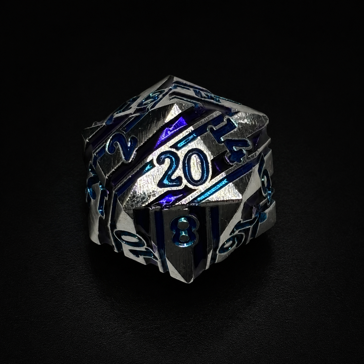 Silver Blue and Purple Stripe - Metal Dice Set