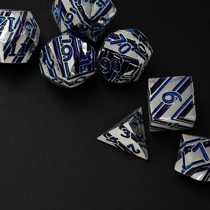 Silver Blue and Purple Stripe - Metal Dice Set