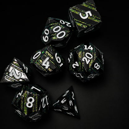 Emerald Blue Glitter Stripe - Metal Dice Set