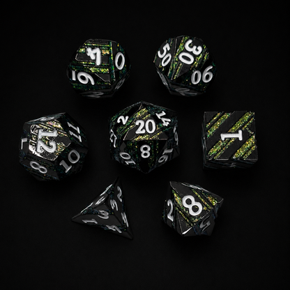 Emerald Blue Glitter Stripe - Metal Dice Set