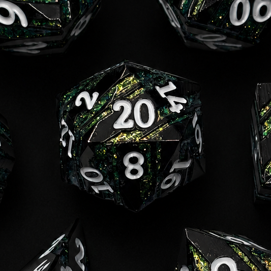Emerald Blue Glitter Stripe - Metal Dice Set