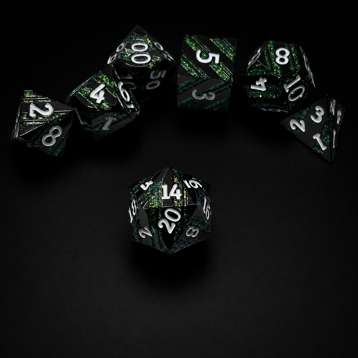Emerald Blue Glitter Stripe - Metal Dice Set