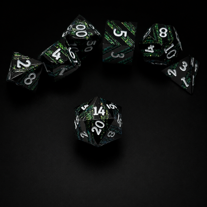 Emerald Blue Glitter Stripe - Metal Dice Set