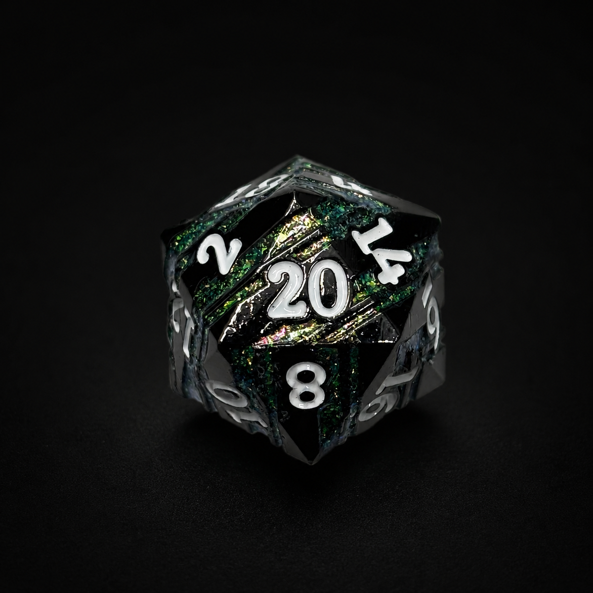 Emerald Blue Glitter Stripe - Metal Dice Set