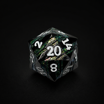 Emerald Blue Glitter Stripe - Metal Dice Set