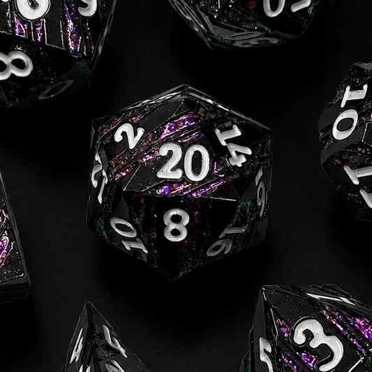 Metal Purple Glitter Stripe - Metal Dice Set