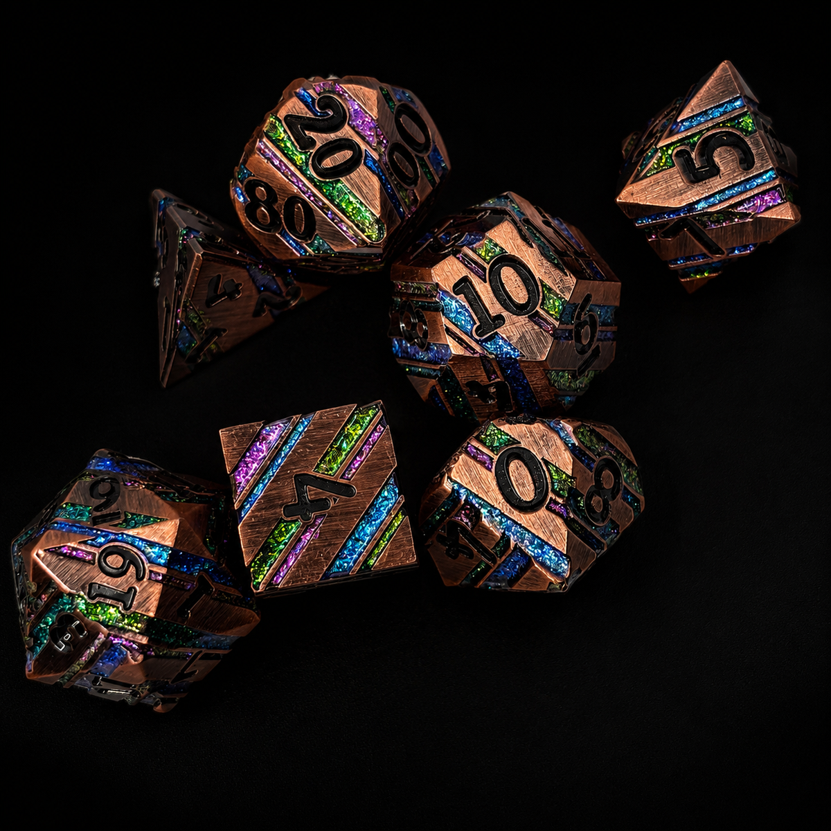 Copper Multi Glitter Stripe - Metal Dice Set